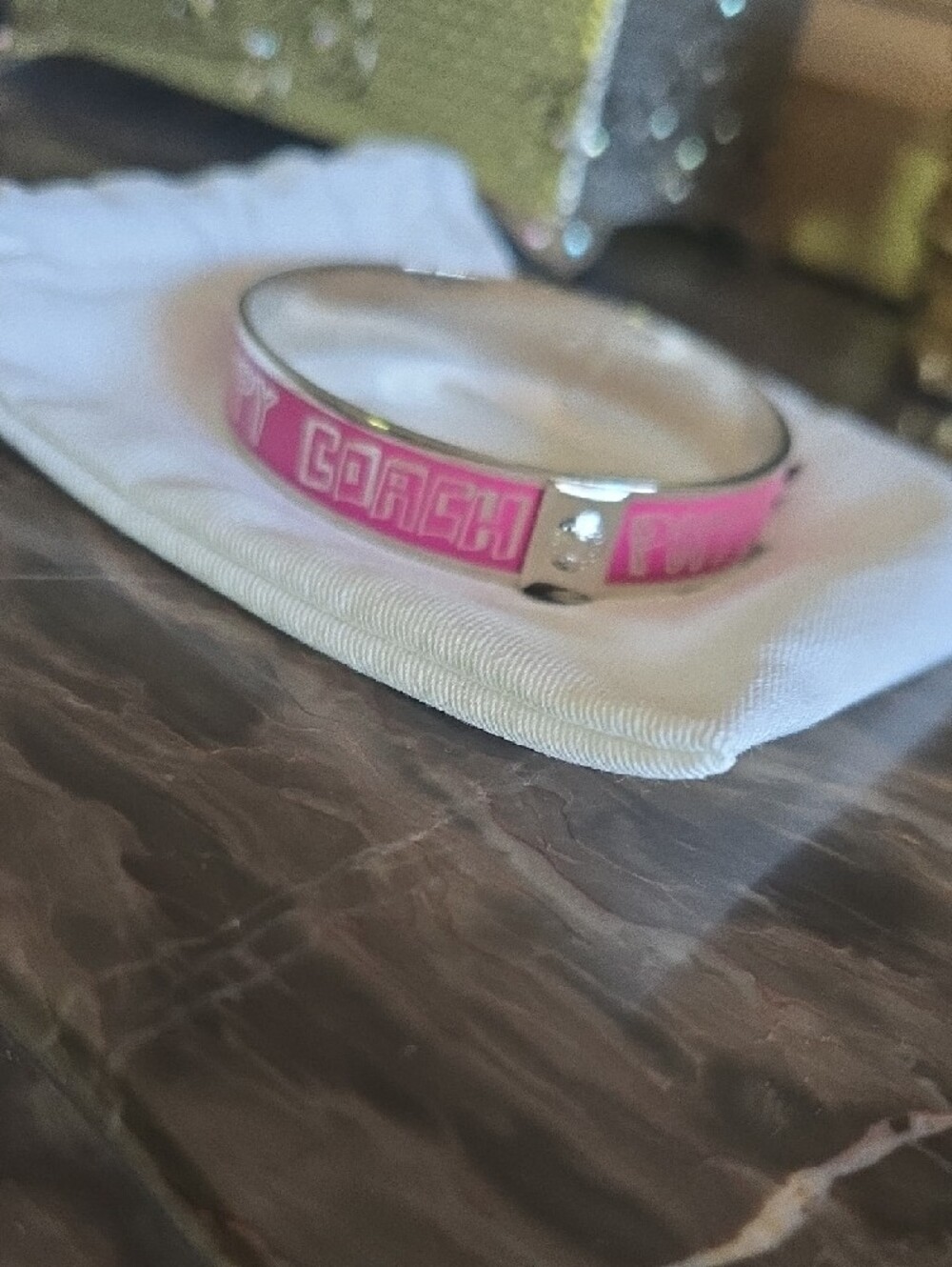 Coach Pink Poppy Enamel Cuff Bracelet